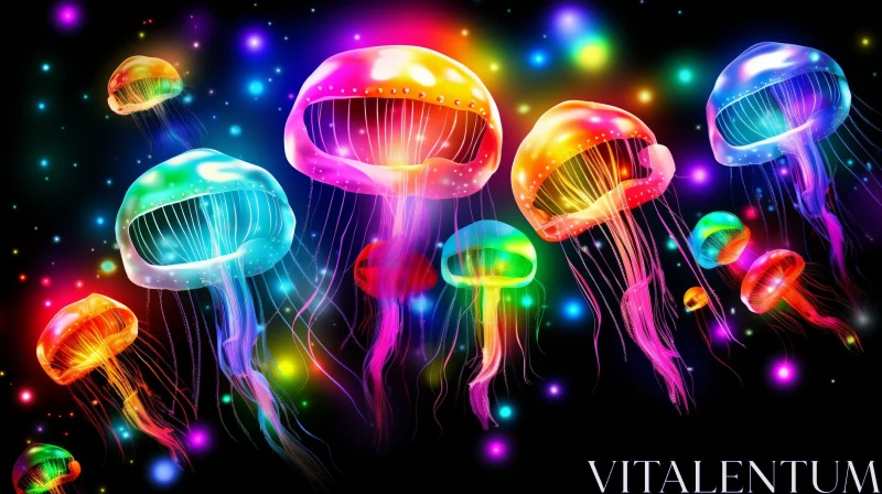 AI ART Enchanting Jellyfish in Dark Ocean