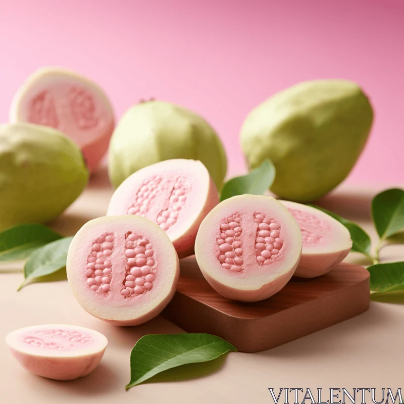 Captivating Guava Fruit Composition on a Pink Surface AI Image