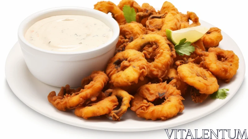 AI ART Delicious Fried Squid Rings with Creamy Sauce