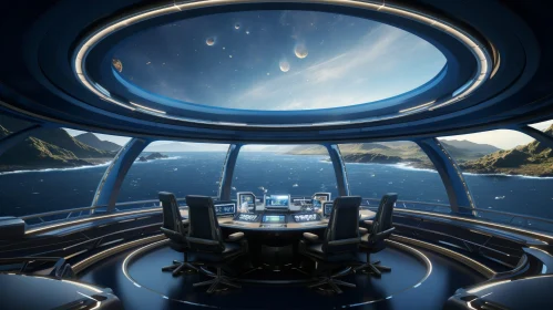 Futuristic Control Room Overlooking Alien Landscape