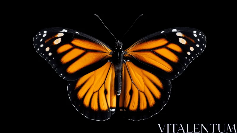 Monarch Butterfly in Symmetrical Design on Black Background AI Image