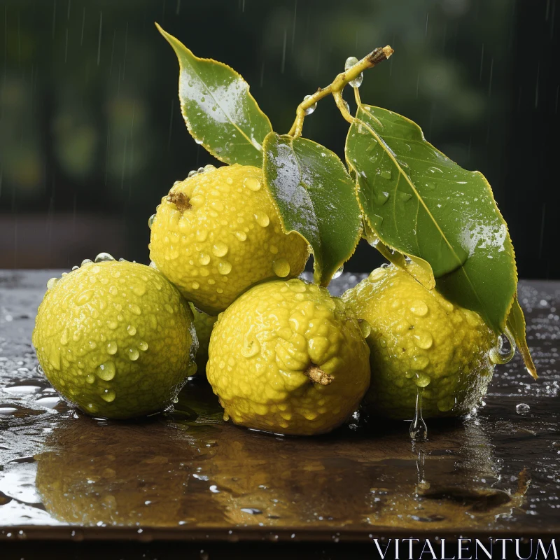Rainy Fruit Still Life: Traditional Essence Style AI Image