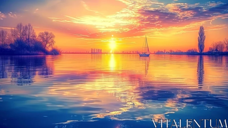 Tranquil Sunset Over Lake - Nature Landscape Photography AI Image