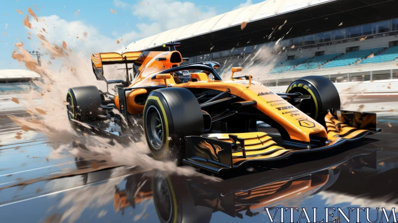 Formula 1 Car Racing on Wet Track AI Image