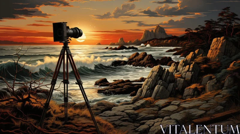 Golden Sunset Coast Landscape Photography AI Image