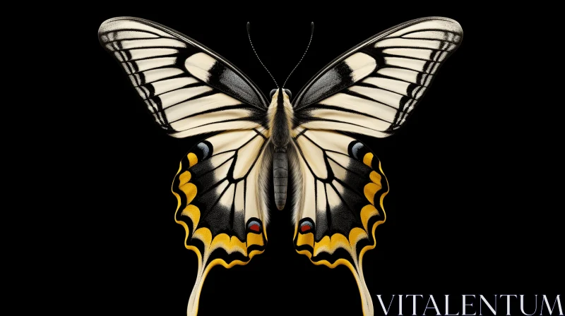 Ivory Swallowtail Butterfly on Black Background - A Study in Symmetry AI Image