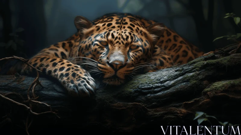 AI ART Leopard Resting in Forest: A Powerful and Emotive Portraiture