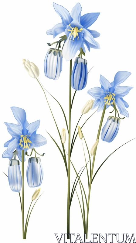 Elegant Blue Flowers on White Background Illustration AI Image