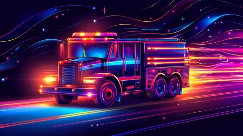 Colorful Fire Truck Night Drive Art