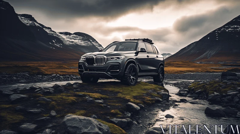 Dark and Moody BMW X5 Canyon Trailing Suspension Kit in Majestic Scottish Landscapes AI Image