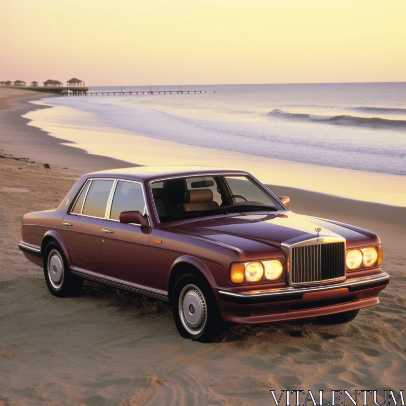 Luxurious Red Convertible Car in a Sandy Beach - Opulent Nobility AI Image