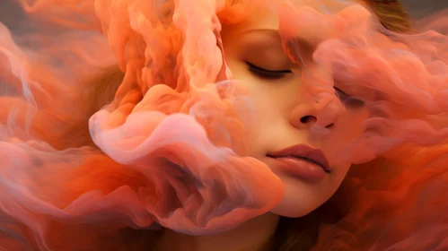Serene Young Woman Portrait in Ethereal Smoke