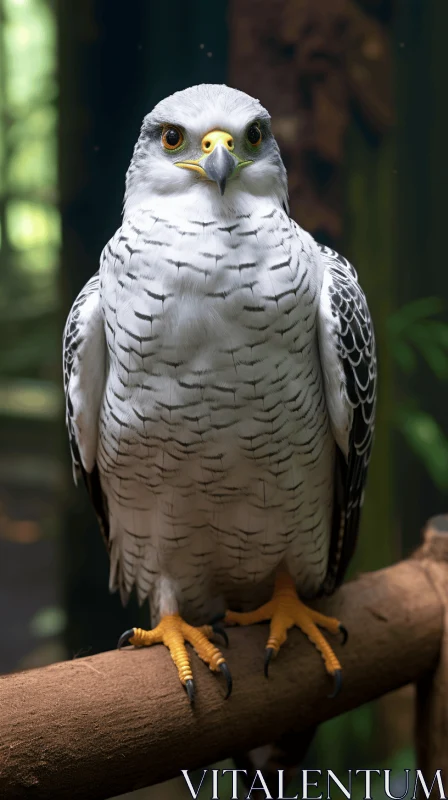 White Hawk on Trunk: A Study in Photorealistic Detail AI Image