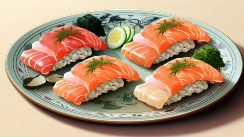 Delicious Salmon Nigiri Sushi Plate