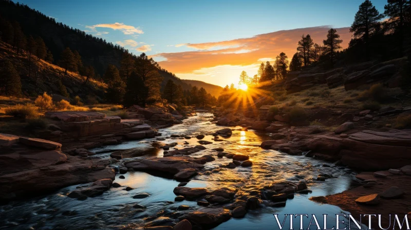 AI ART Golden Sunset River Landscape - Peaceful Nature Scene