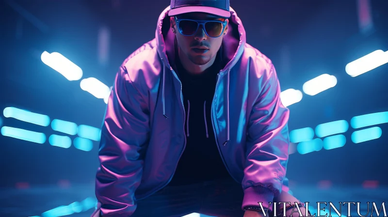 Stylish Young Man in Neon Lights AI Image