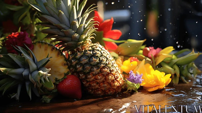 Captivating Floral Still Life with Fruit Arrangements on a Table AI Image