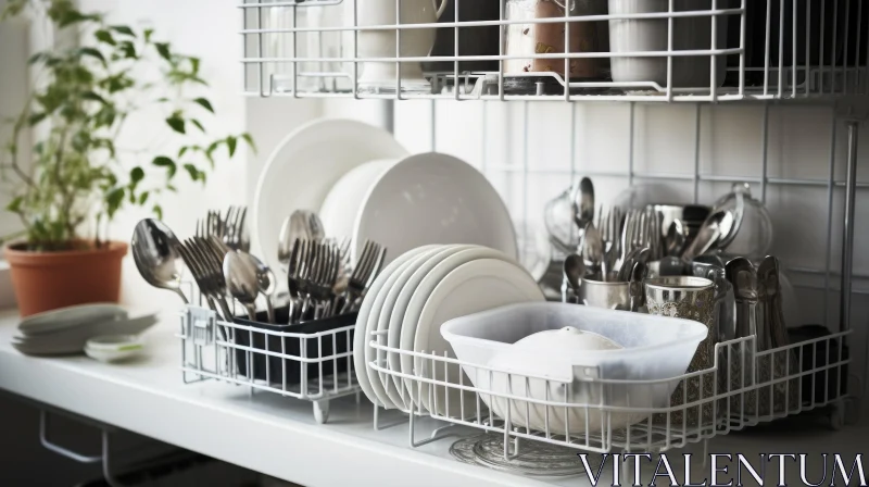 Clean Dishes on Dish Rack - Household Organization AI Image