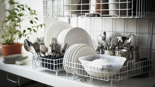 Clean Dishes on Dish Rack - Household Organization
