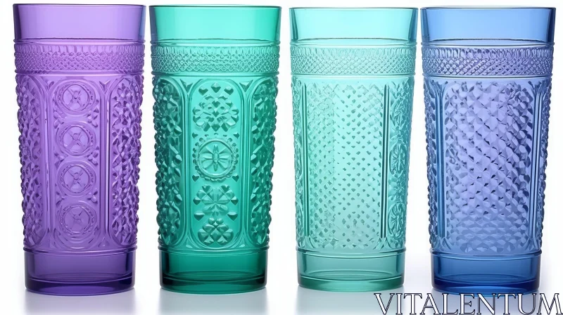 Colorful Glass Tumblers on White Surface AI Image