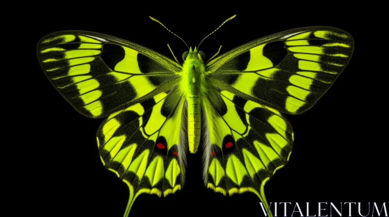 Neon Green Butterfly Against Black - A Vision in Symmetry AI Image