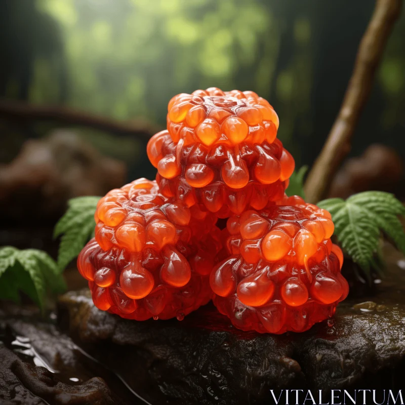 Vibrant Jelly Balls on Rock in Enchanting Forest - Photorealistic Still Life AI Image