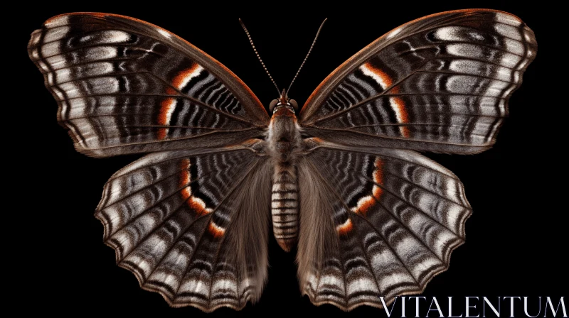 Dark Brown and Silver Butterfly on Black Background AI Image