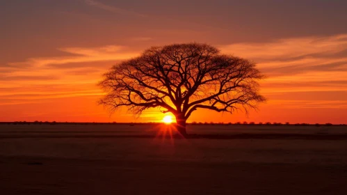 Eerie Sunset: Alone Tree in Barren Plain