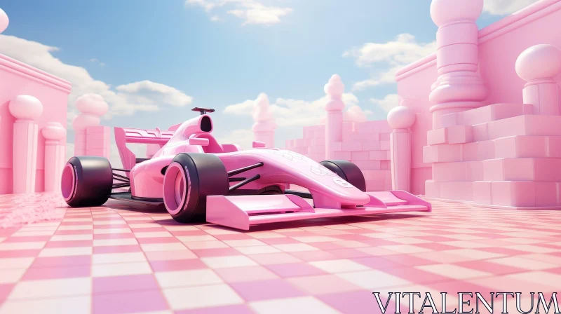 Pink Formula 1 Car Racing on Checkered Track AI Image