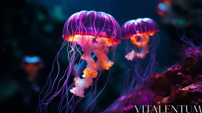 AI ART Glowing Jellyfish in Dark Ocean Waters