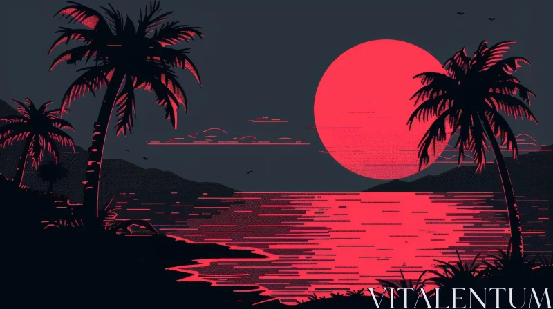 Serene Sunset Beach Digital Painting AI Image