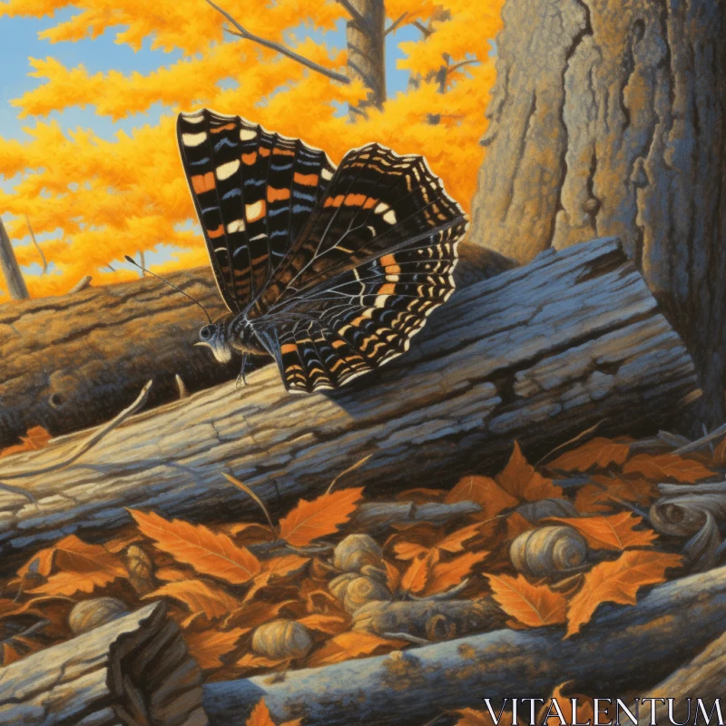 Butterfly Amidst Autumn Leaves: A Woodland Scene AI Image