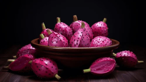 Dragon Fruit Bowl on Black Background: A Vibrant and Colorful Composition