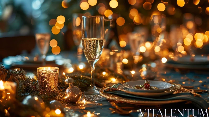 Elegant Christmas Dinner Table Setting AI Image