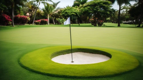 Serene Golf Course Scene with Sand Bunker