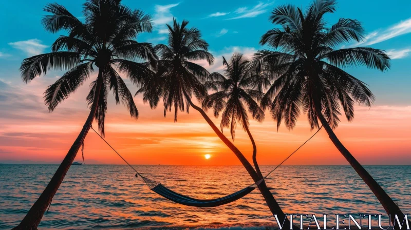 Tranquil Sunset Over Ocean | Peaceful Hammock Scene AI Image
