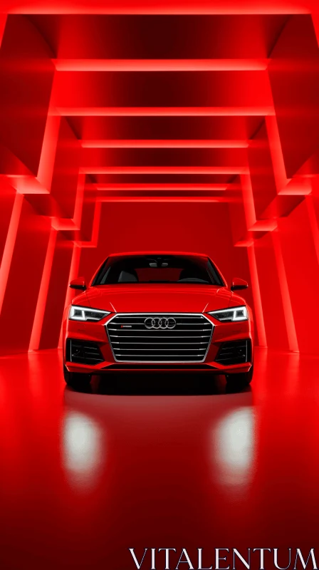AI ART Captivating Red Audi A7 on Wall - Striking Light and Shadow