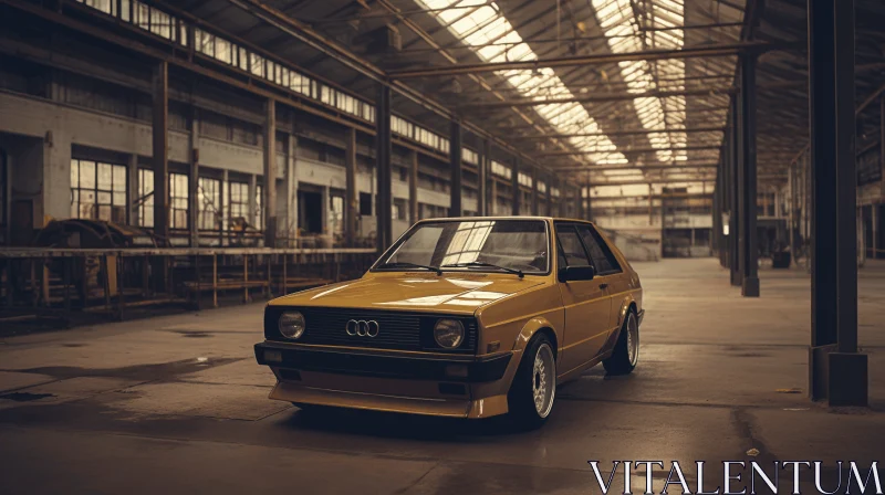 Dreamy Retro-Futurism: Red and Yellow Audi GT 2 TDI in an Industrial Building AI Image