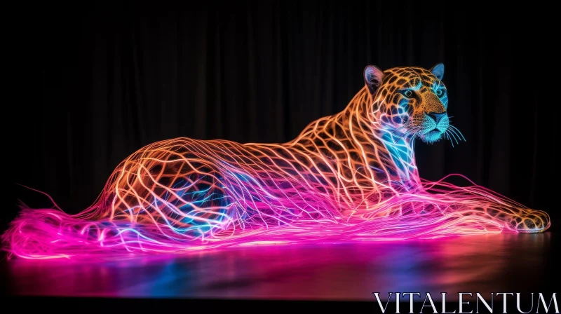 AI ART Jaguar Digital Art - Neon Colors