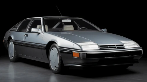 Silver Sports Car on Dark Background | 1980s Style Renderings