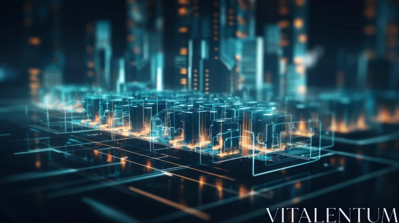 AI ART Urban Cityscape with Glowing Buildings