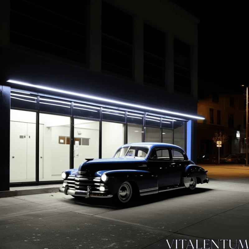 Captivating Blue Car Night Scene: Hyperrealistic Photography AI Image