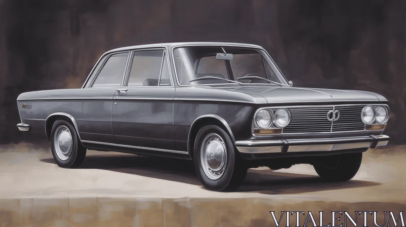 Captivating Realism: Painting of a Black Sedan from the 1960s AI Image