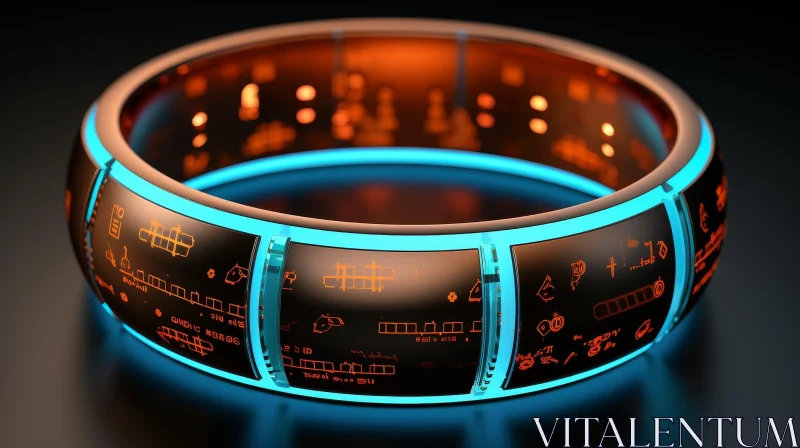 Glowing Orange and Blue Neon Circuit Ring - Abstract Technology Background AI Image