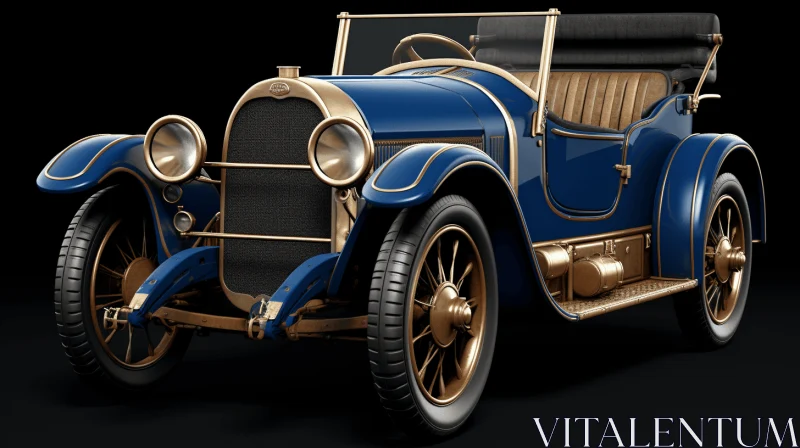 Antique Blue and Gold Car - Detailed and Realistic Rendering AI Image