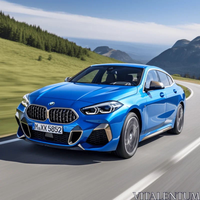 BMW M28i Gran Coupe: Powerful Expression in Mountainous Vistas AI Image