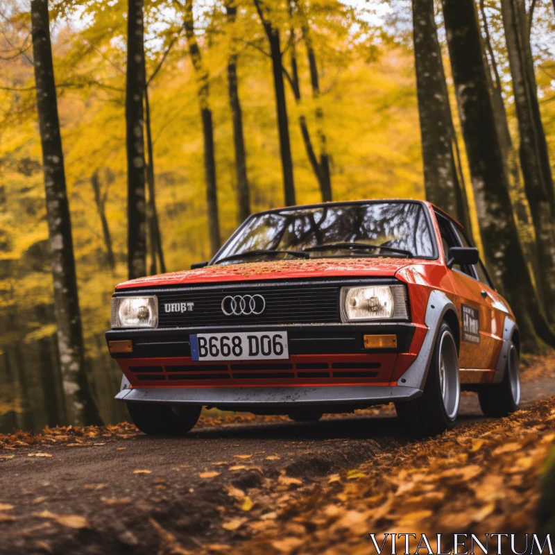 Captivating Red Audi A3 Sedan in Serene Forest Setting AI Image