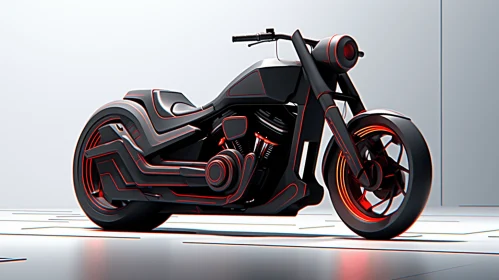 Retro Motorcycle with Red and Black Parts | Neon Realism Art