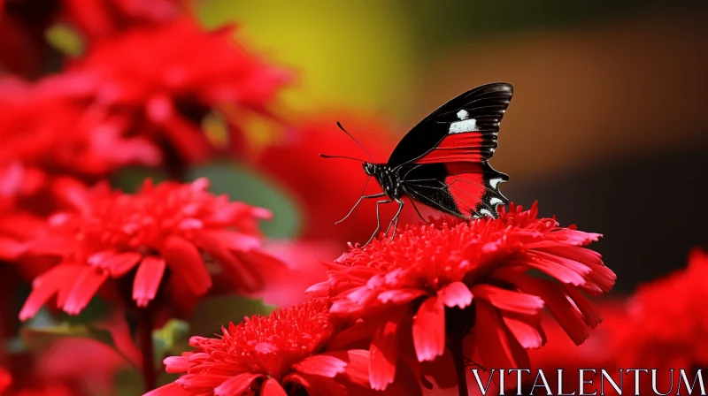 Monochromatic Butterfly on Red Flowers - Exotic Wallpaper AI Image