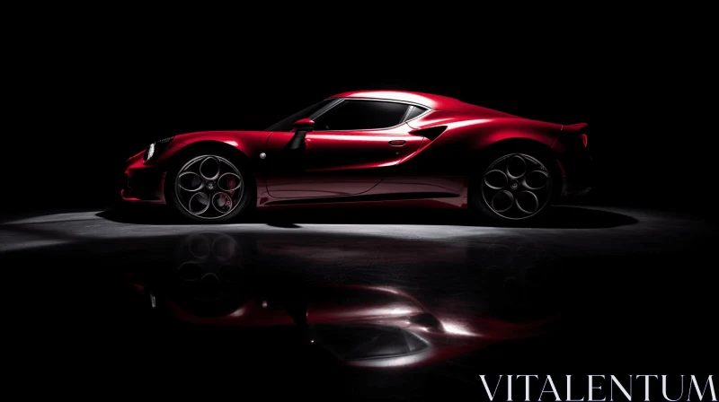 Red Sports Car in Dark Room | Elegant Inking Techniques AI Image